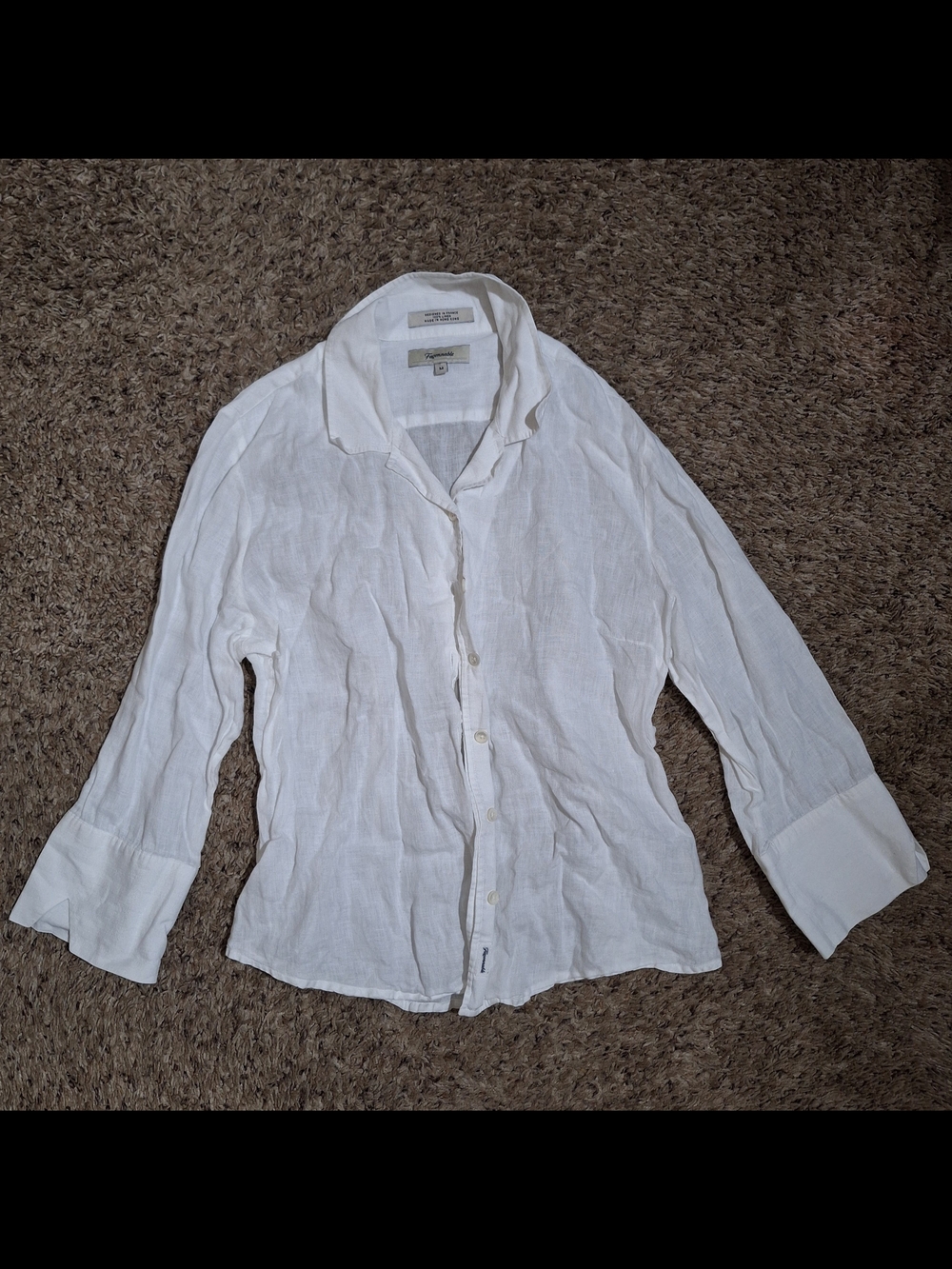 Façonnable Designed in France 100% Linen Cream Button Up - M